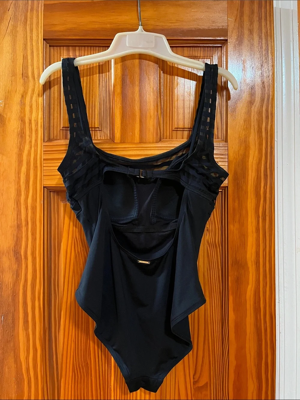 Anne Cole Black One-Piece Swimsuit  Gold Logo Accent Beach Wear Euro Summer 12